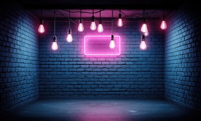 Aufkleber - Abstract Brick Room with Hanging Bulbs Glow