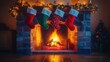 © ProPhotos - Cozy fireplace illuminates the Christmas stockings hanging above it, their bright colors enhanced by the soft glow of the fire.