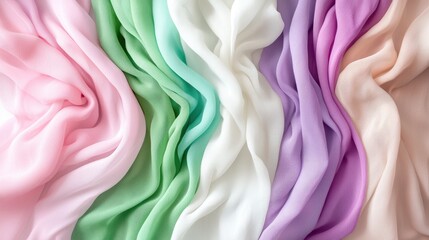 Poster - Gentle Waves of Colorful Fabrics in Soft Textured Drapery
