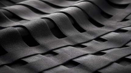 Poster - Abstract Pattern of Interwoven Black Textiles in Flowing Texture