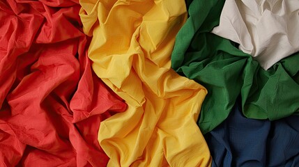 Poster - Colorful Crumpled Textile Fabrics in Red, Yellow, Green, and Blue