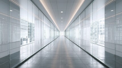 Poster - Modern Office Corridor with Glass Walls and Perspective View