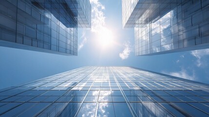 Poster - Abstract View of Tall Glass Structure Against Bright Blue Sky
