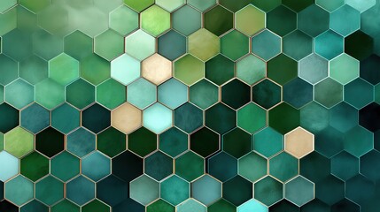 Poster - Hexagonal Tile Layout with Gradient Greens in Modern Design