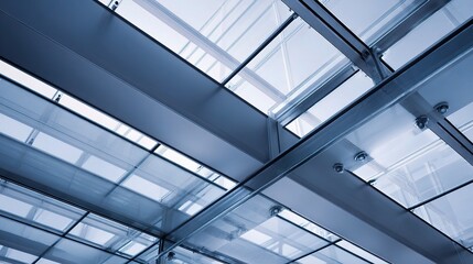 Poster - Detailed Architectural Close-Up of Steel Beams and Glass Structure
