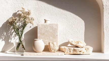 Poster - Light and Texture in Minimalist Interior Decor with Natural Elements