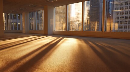 Poster - Long Shadows and Reflections on Office Glass Windows at Sunset