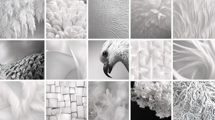 Poster - Abstract Textures and Patterns in White Monochrome Collage