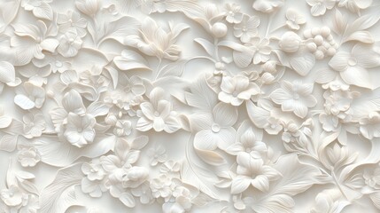 Poster - Intricate Floral Relief Design with White Textures and Patterns