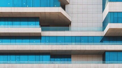 Poster - Modern Office Building with Alternating Blue Glass Facade Design