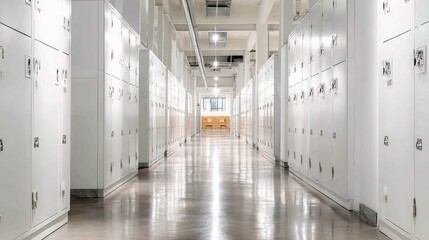 Poster - white storage lockers in minimalist hallway with modern design