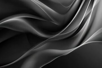 Poster - Soft layers of black and white fabric create an abstract background evoking motion and depth in a serene composition set against a neutral backdrop