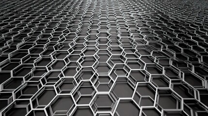 Poster - Grayscale Abstract Hexagonal Mesh Pattern with Depth and Texture