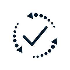 Poster - Arrows in a circle, check mark. Concept of convenient payment, replacement, control, confirmation. Vector icon isolated on white background.