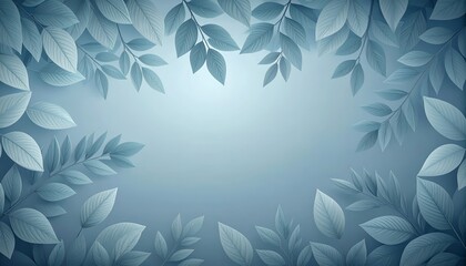 Poster - Serene blue leaves background, elegant botanical design with soft lighting and delicate textures, perfect for nature-themed projects and decorative elements.