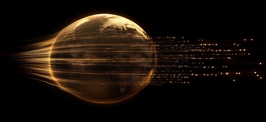 Poster - Golden Earth with Dynamic Light Trails Representing Speed and Connectivity
