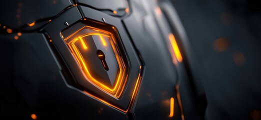 Poster - Futuristic shield emblem with glowing orange accents on dark background
