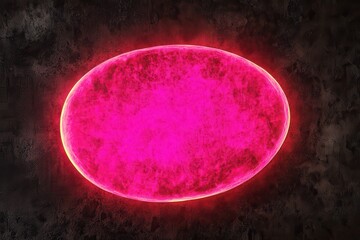 Poster - Glowing neon pink oval shape illuminated against a dark background for visual impact in a modern art context during nighttime hours