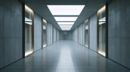 Poster - Modern Office Corridor with Sleek Design and Bright Lighting