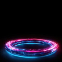 Poster - Glowing neon circular portal with vibrant blue and pink light trails