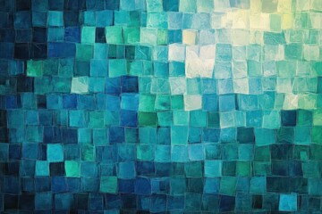 Poster - Mosaic pixel background featuring a mix of cool colors creating a harmonious and calming visual effect in an abstract design