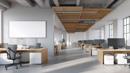 Poster - Modern Urban Office Interior with Individual Workstations Design