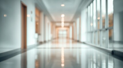 Poster - blurred abstract interior hospital corridor with soft lighting