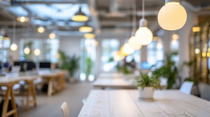 Poster - Bright and Modern Co-Working Space with White Tables and Lighting