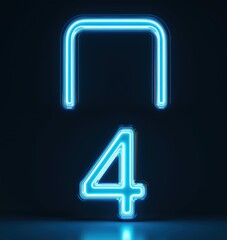 Poster - Neon blue glowing number four with abstract shape above it in dark background