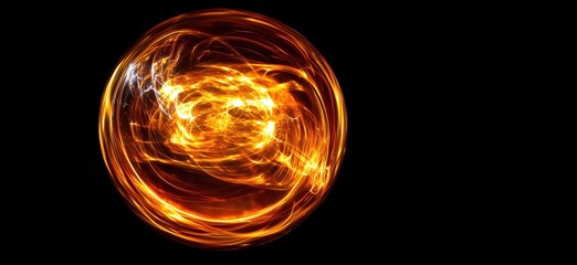 Poster - Abstract glowing orb with swirling golden light patterns on black background