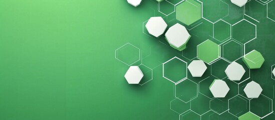 Poster - Geometric hexagonal shapes on green background with white and light green accents