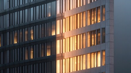 Poster - Day to Night Transition on Modern Office Building Facade with Lights
