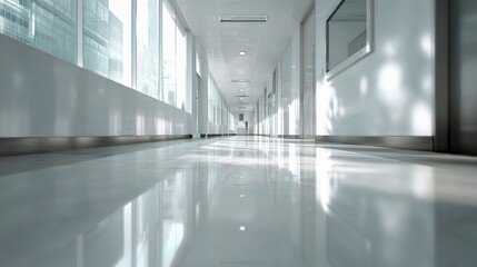 Poster - bright white office corridor with natural light and modern design