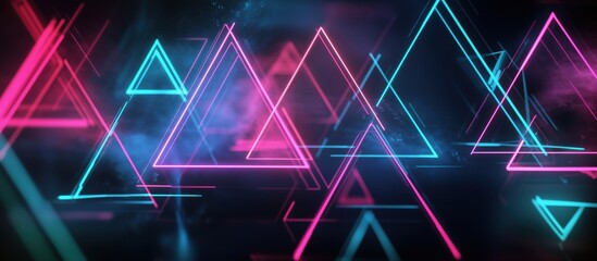 Aufkleber - Neon geometric triangles in vibrant pink and blue colors with glowing effects