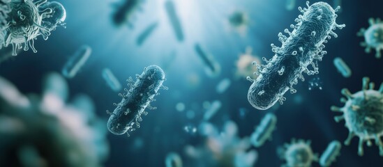 Poster - Microscopic view of bacteria and microorganisms in a fluid environment