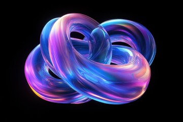 Poster - Colorful abstract knot structure exhibiting iridescent loops in a dark background, showcasing its vibrant colors and smooth textures