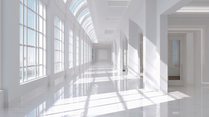 Poster - bright white hallway with natural light in modern office space