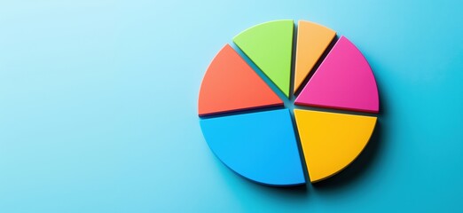 Poster - Colorful pie chart on blue background representing data visualization and analysis