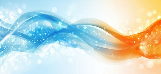 Poster - Abstract wave design with blue and orange colors and sparkling bokeh effects