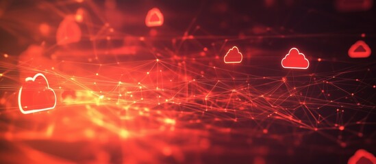 Poster - Abstract digital cloud network with glowing red connections and cloud icons