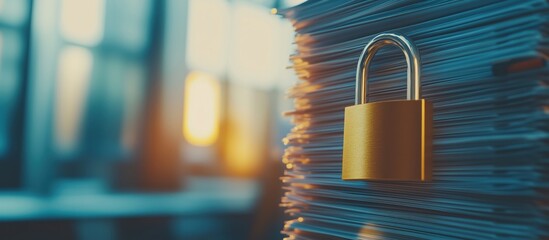 Fototapete - Secure padlock on stack of documents symbolizing data protection and confidentiality