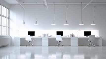 Poster - Modern Minimalist Workstations in Bright White Office Environment