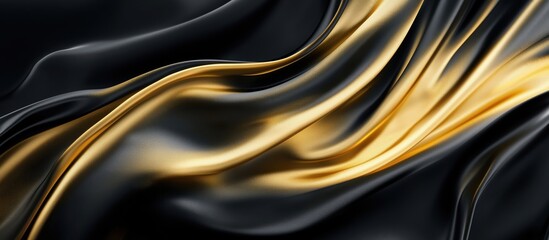 Poster - elegant black and gold silk fabric texture with smooth flowing waves