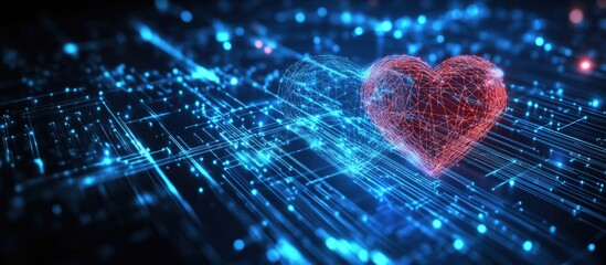 Poster - Digital hearts connected through technology in a futuristic network environment