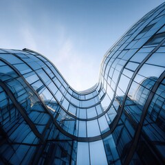 Poster - Curved Perspective of Reflective Windows in Modern Architecture