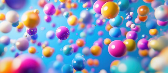 Poster - colorful abstract spheres floating in vibrant blue background with depth and dimension