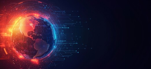 Poster - Digital globe with glowing connections and data streams representing global technology