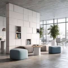 Poster - Modern Office Interior with White Modular Partition and Furniture