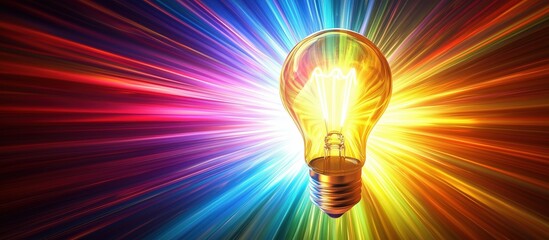 Poster - vibrant light bulb emitting colorful rays of energy and illumination
