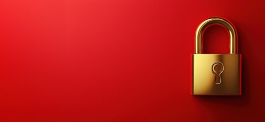 Poster - Golden padlock on vibrant red background symbolizing security and protection